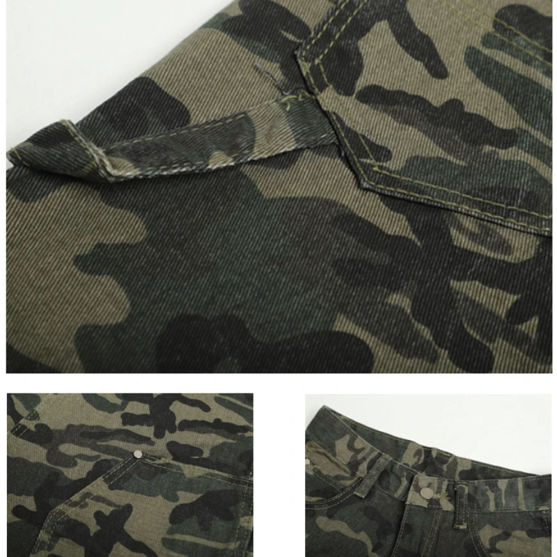 Streetwear Camouflage Jeans Woman High Waist Cargo Pants Straight Jeans Fashion Straight Baggy Pants Y2k Casual Denim Trousers