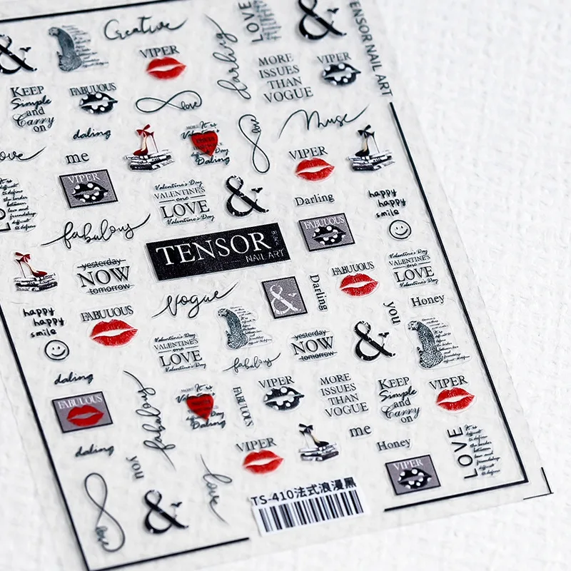 

Сексуальные красные губы, английские буквы, медведь, линия, 3D клейкие наклейки для ногтей, 5D рельефные ногти, искусственные цветы, оптовая пр...