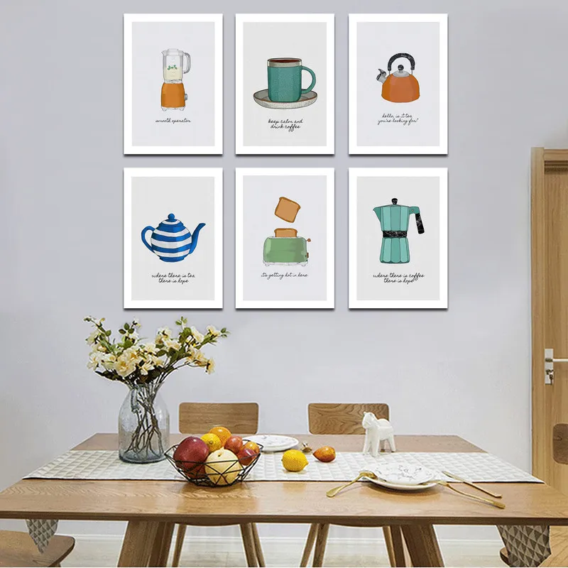 Nordic Posters Toaster Teapot Coffee Pot Kettle Blender Wall Art Canvas Painting And Prints Pictures For Kitchen Room Decor