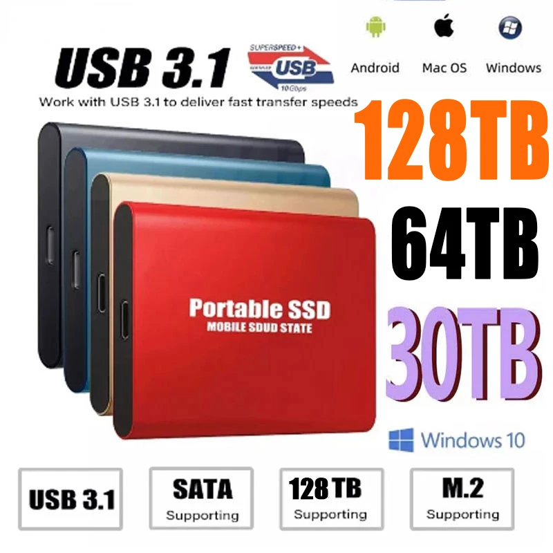 

2022 New Portable High-speed Mobile Solid State Drive 4TB 16TB 64TB SSD Mobile Hard Drives External Storage Decives for Laptop
