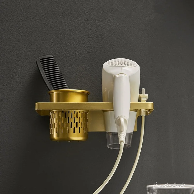 Полка для ванной комнаты матовый золотой алюминиевый держатель фена настенный