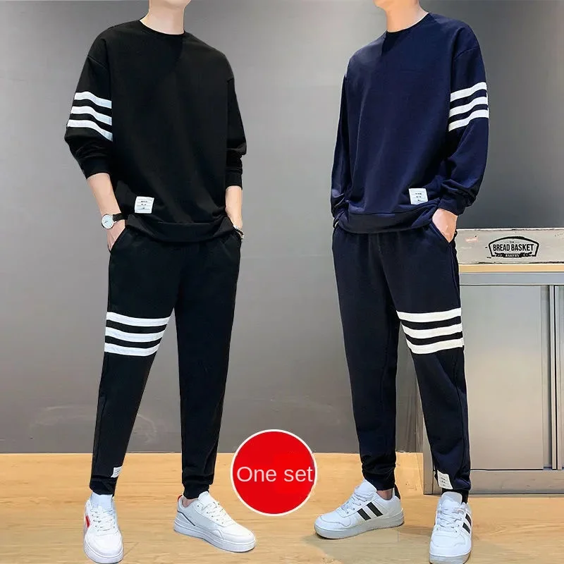 

Men's Clothing Spring And Autumn Korean Version Youth Loose And Handsome Long-Sleeved Pullover Round Neck Top Casual Trousers