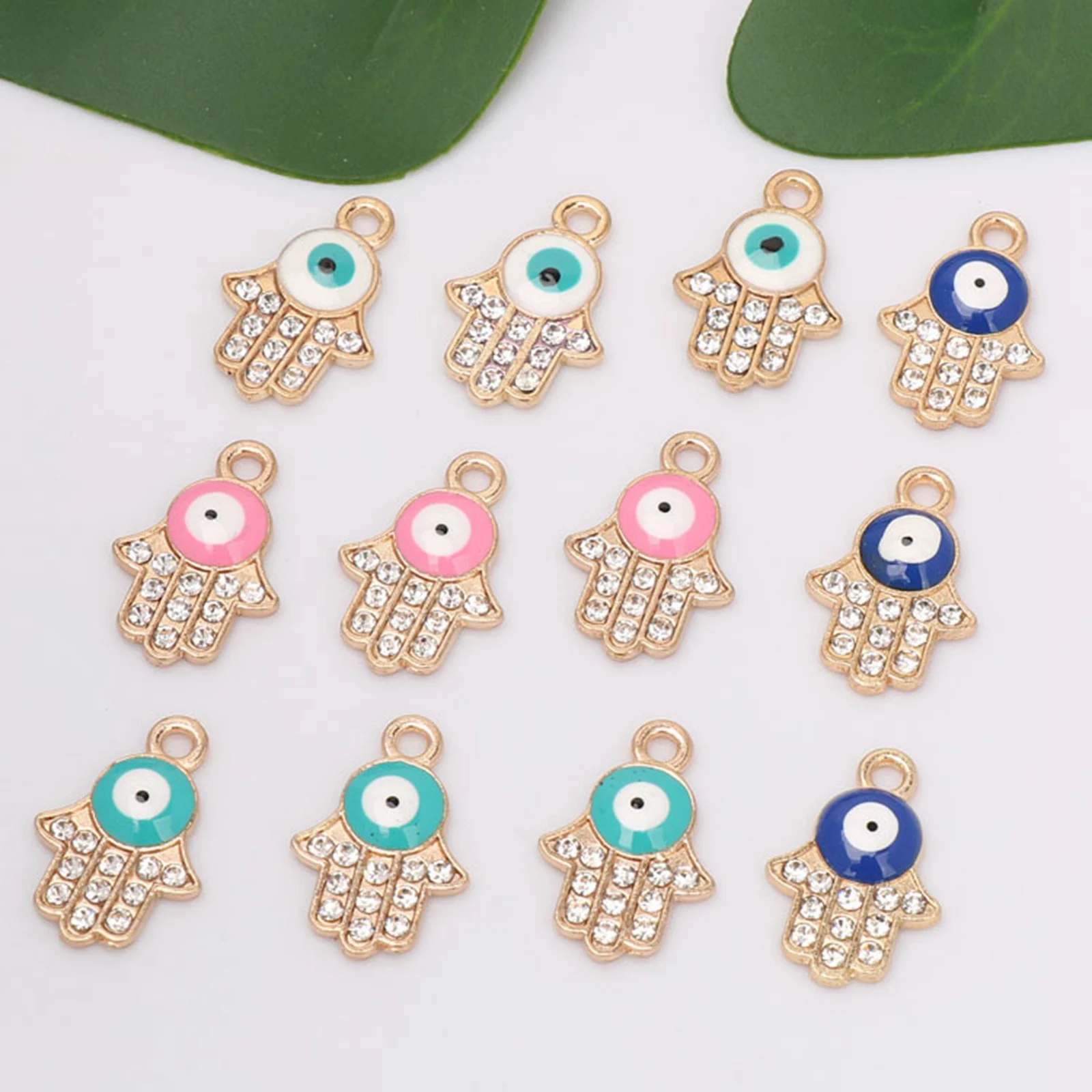 10 подвесок из золотистого Сплава Хамса ручной смешанный эмаль глаз Kabbalah Очаровательные Подвески 14x21 мм