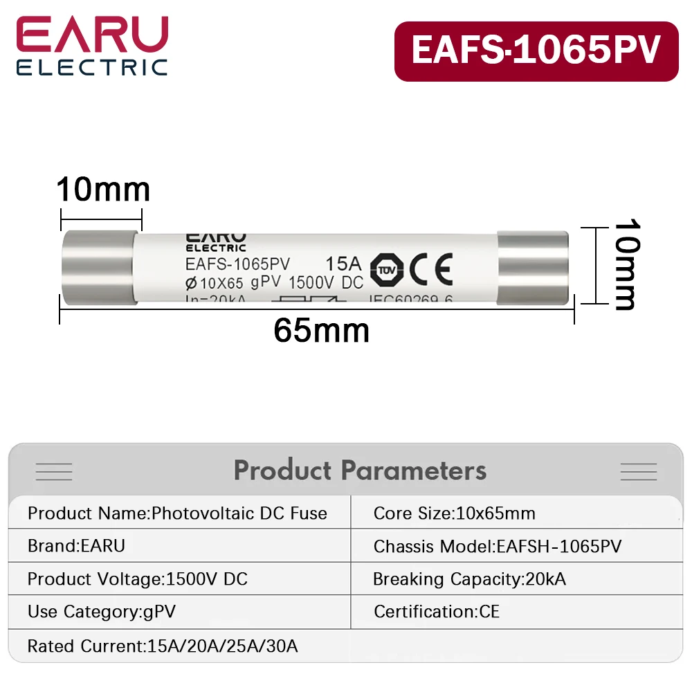 Солнечные предохранители постоянного тока 1000 в 1500 В PV 6A 10A 15A 20A 25A 30A 32A 40A 50A
