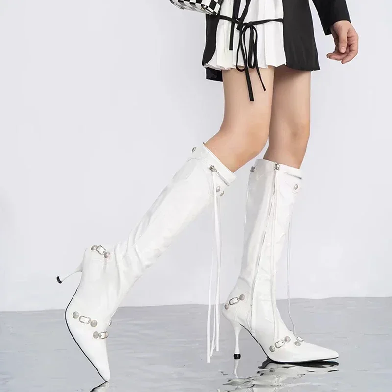 Сексуальные сапоги до колена с острым носком модная обувь на высоком каблуке