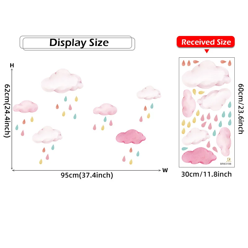 Мягкие розовые облака Красочные капли дождя наклейки на стену для комнаты