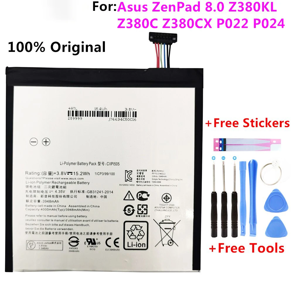 

100% Original C11P1505 Tablet PC Battery For Asus ZenPad 8.0 Z380KL Z380C Z380CX P022 P024 4000mAh Batteries Bateria+Free Tools