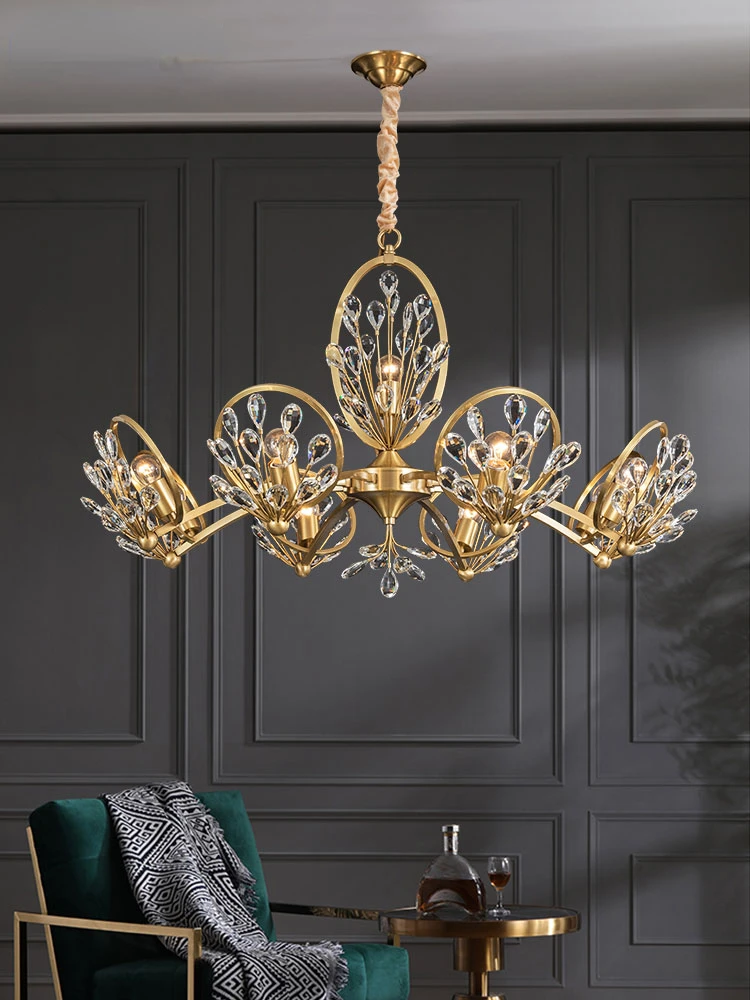 

Copper Crystal Chandelier Lamp in the Living Room Light Luxury Post-Modern Restaurant Ideas Chandelier Art Bedroom Lamps