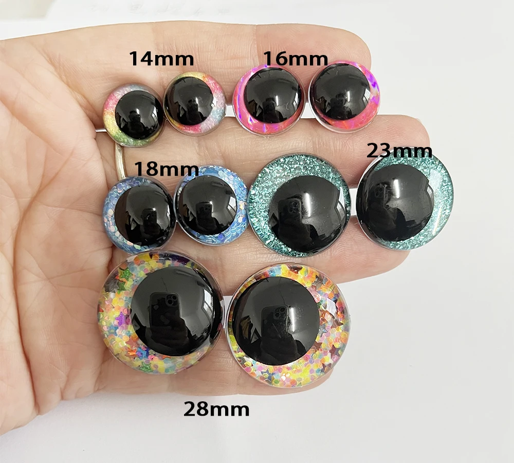 10pcs 14mm 16mm 18mm 23mm 28mm Cartoon Round glitter toy eyes funnny doll With handpress washer FOR PLUSH CRAFT---Q10 - купить по