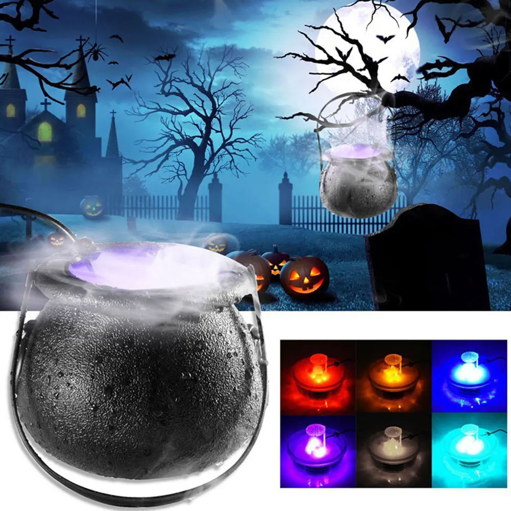 

Halloween Mist Witch Pot Halloween Atomizer Mini Mist Fog Maker with LED Lights Smoke Machine Party Prop Halloween Scene Decor