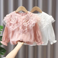 lzh 2022 spring autumn girls clothes cute lace long sleeve top jeans 2pcs outfits casual children clothing girls set 3 8 years