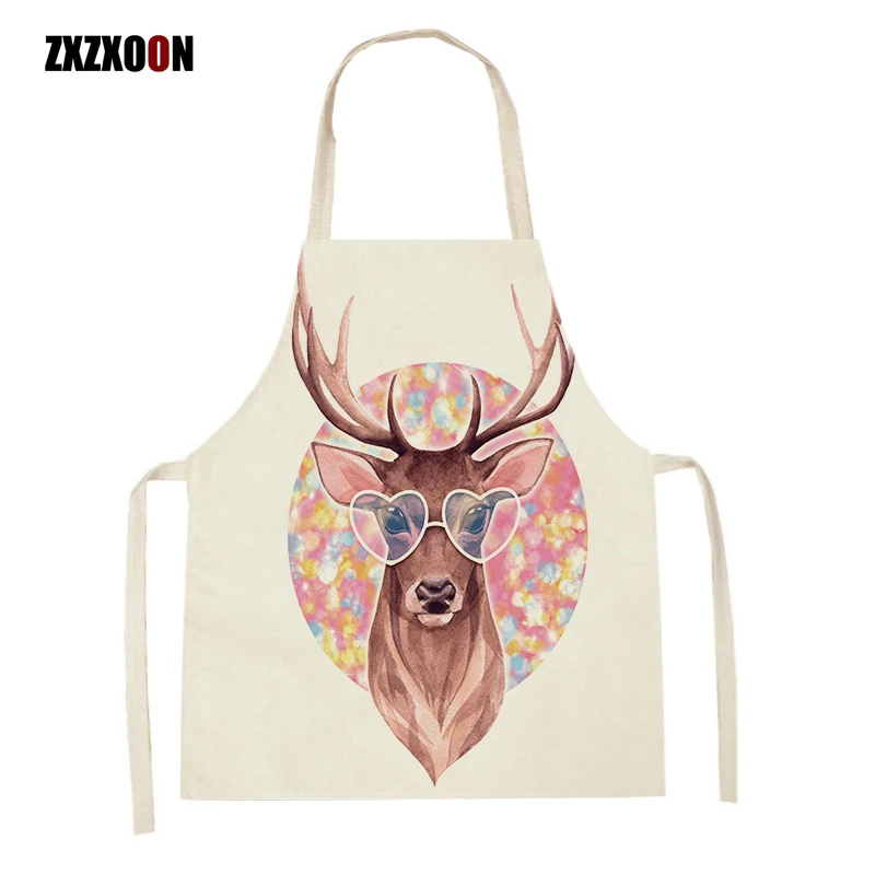 

Kitchen Apron Cute Animal Deer Printed Kitchen Aprons Home Cleaning Tools Geometry Sleeveless Linen Aprons for Men Women