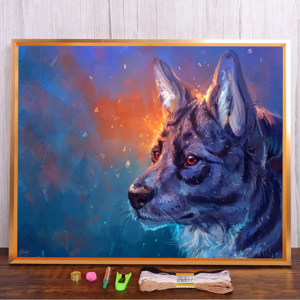 

Fluorescent Tiger Printed Water-Soluble Canvas 11CT Cross-Stitch Full Kit DIY Embroidery DMC Threads Handiwork Package