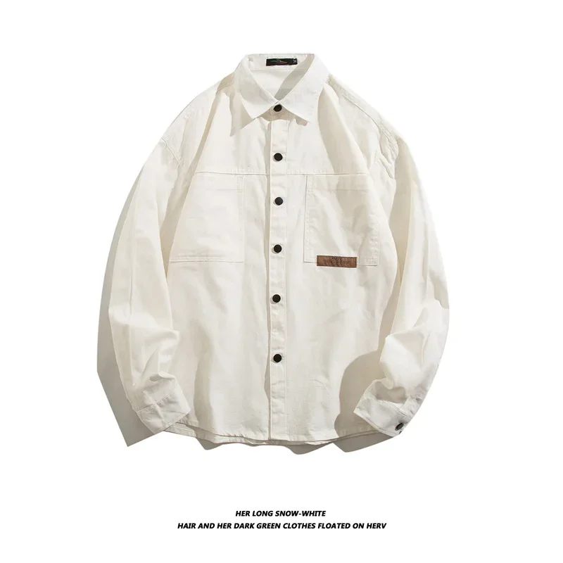 Мужская повседневная винтажная куртка-рубашка свободного покроя с длинным