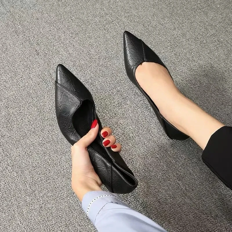 Black Chunky Heeled Women Shoes Square Heel Leather Shoes Pumps Zapatos De Mujer Fashion Designer Office Ladies Shoes