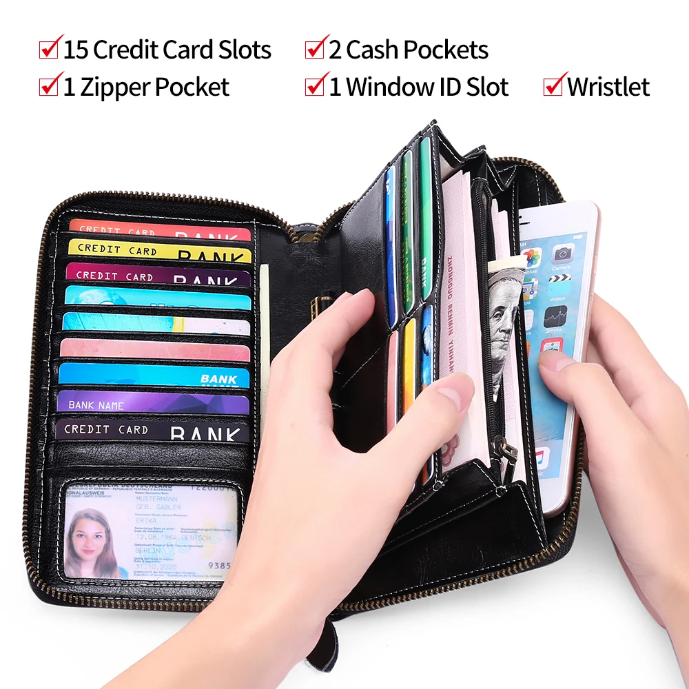 Fashion Women Wallets with Zipper Phone Pocket Purse RFID Card Holder Women Long Wallet Lady Large Capacity Coin Wallet