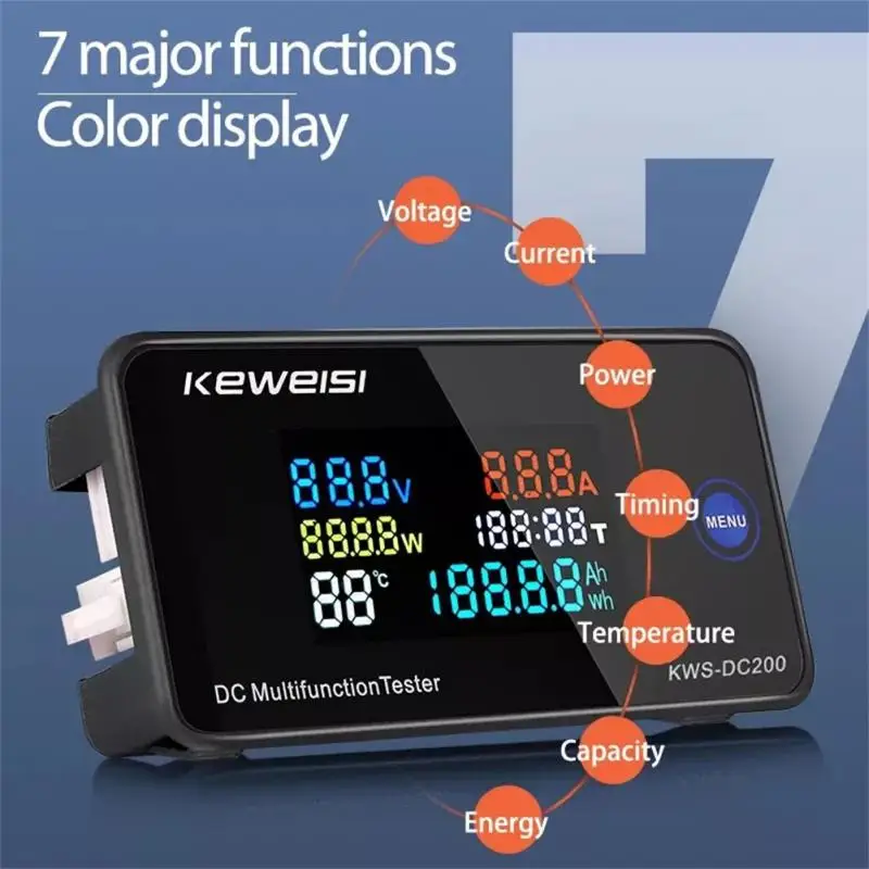 

Digital Voltmeter DC 0-200V Voltage Seven Functions Power Energy Meter LED Color Display Wattmeter 0-10/50/100A