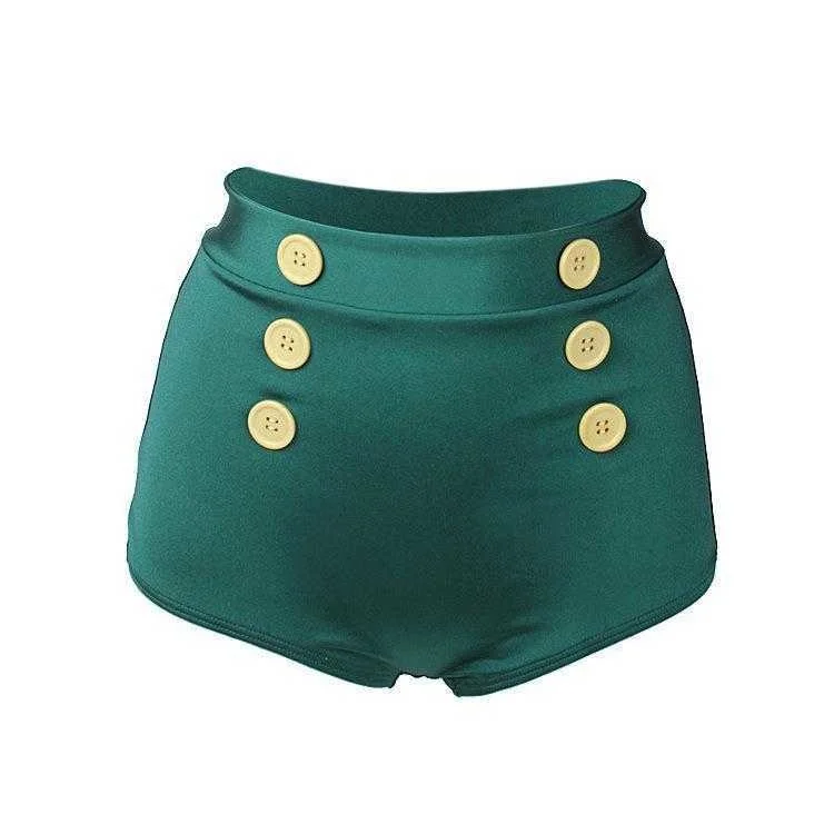 

Plus Size High Waist Triangle Bikini Retro Simple Buttons Swimming Trunks Women