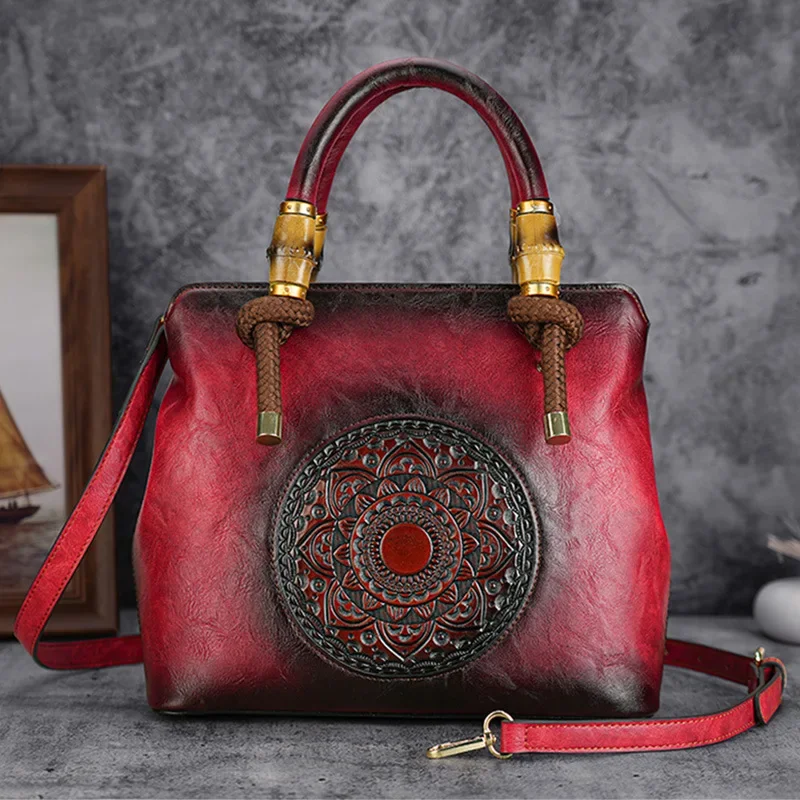 

Vintage Women Handbag Floral Ladies Leather Handbags Chinese Style Fashion Girls Tote or Shoulder Messenger Bag