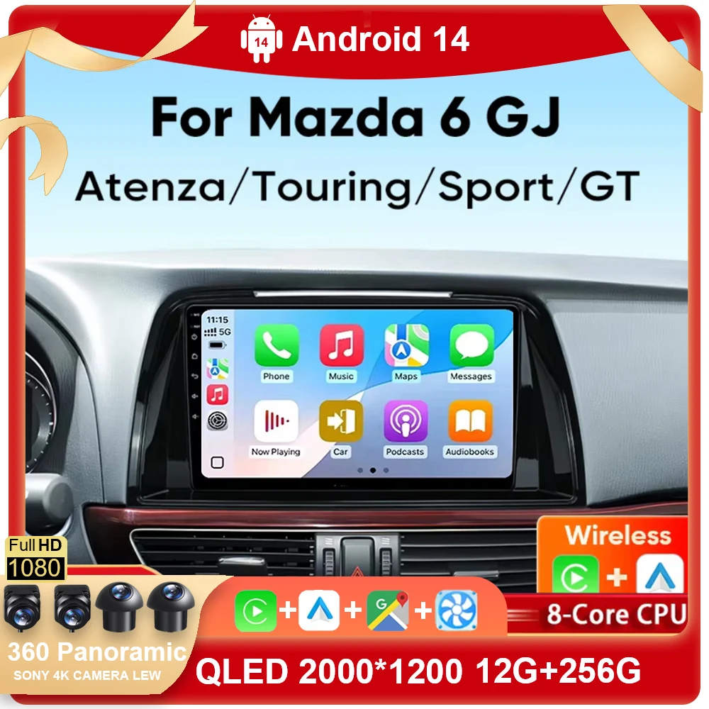 Для Mazda 6 GJ Atenza Touring Sport GT Carplay Auto Android 14 Автомобильный радиоприемник Мультимедийный