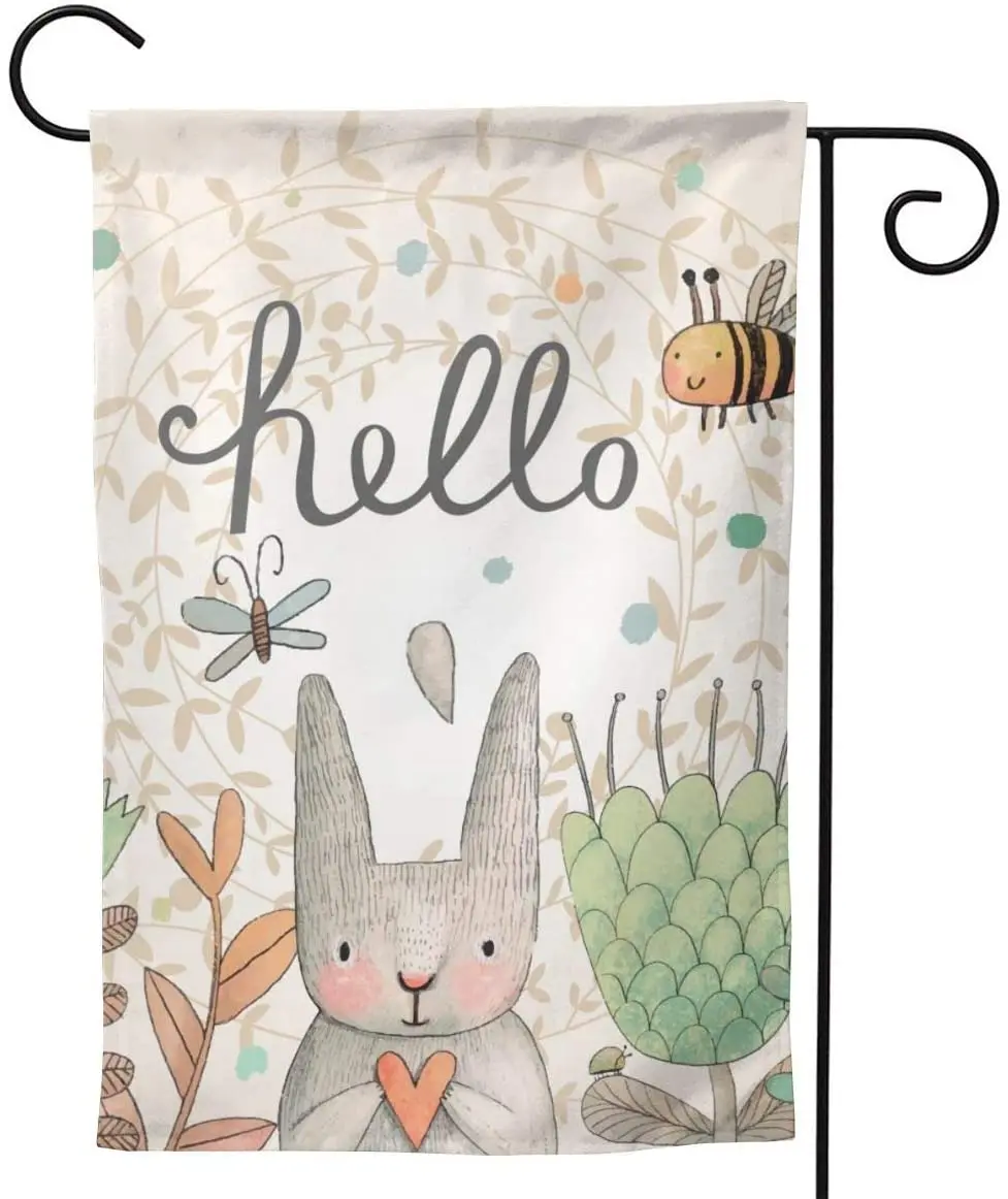 

Sweet Bunny Rabbit Tulips Flower Hello Welcome Garden Flag Double Sided Vertical Bee Rabbits Tulip Floral House Yard Flags Signs