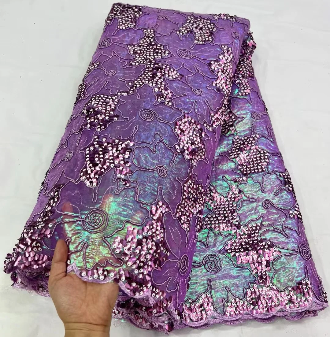 

Фиолетовая африканская кружевная ткань, 5 ярдов, 2023, Высококачественная французская вышивка, женское свадебное платье для вечерние ринки AMH5405