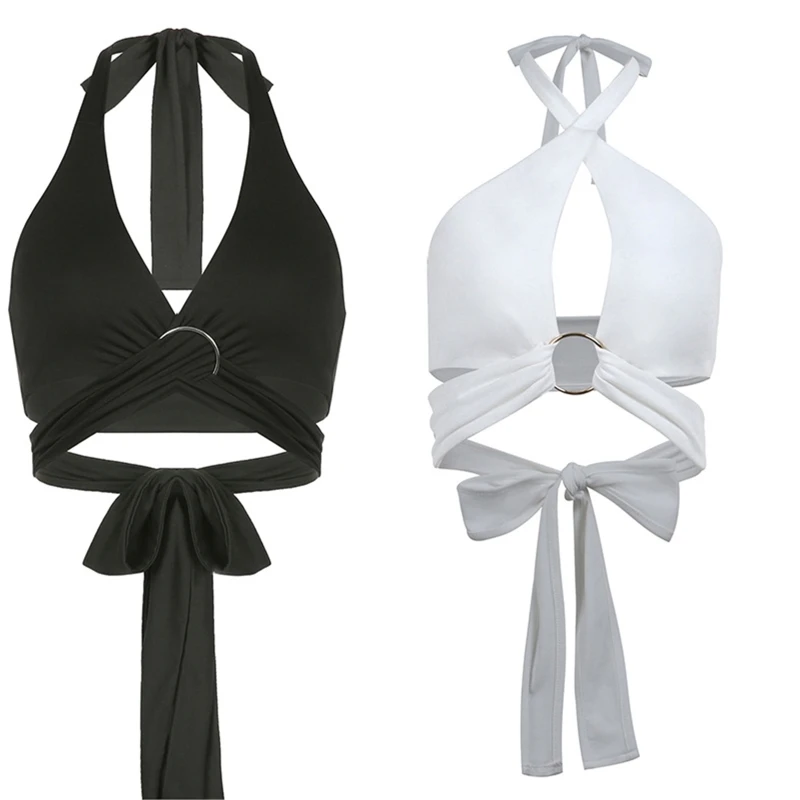 

Женская футболка в стиле панк Y2k, женские топы с лямкой на шее, готические укороченные топы в стиле пэчворк для девушек