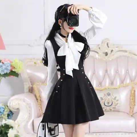 New Fashion Black Drees Women 2023 Summer Girl Student Large V-neck Slim Fit Versatile Dress With Straps Women's Dress