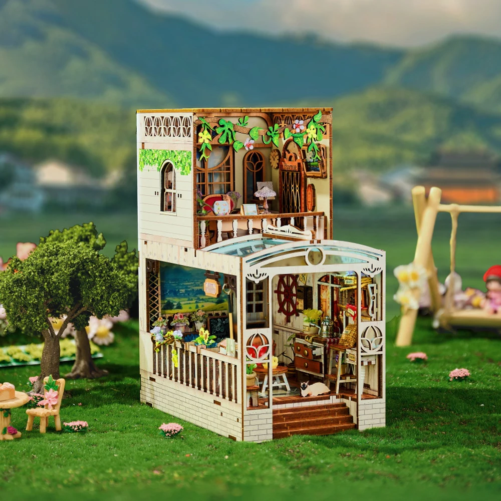 DIY Wooden Book Nook Happy Moments Figurines Miniatures Bookend Handmade Bookshelf for Friends Birthday Gifts Home Decor Crafts