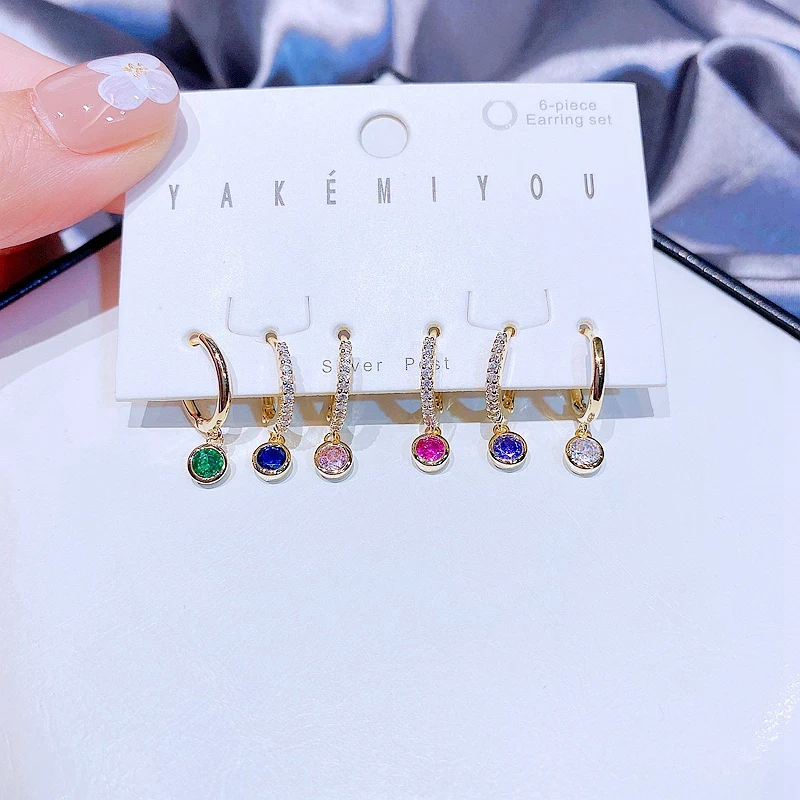 MIGGA 6pcs цветной с кубическим Цирконом Dangle Комплект сережек для женщин золотого