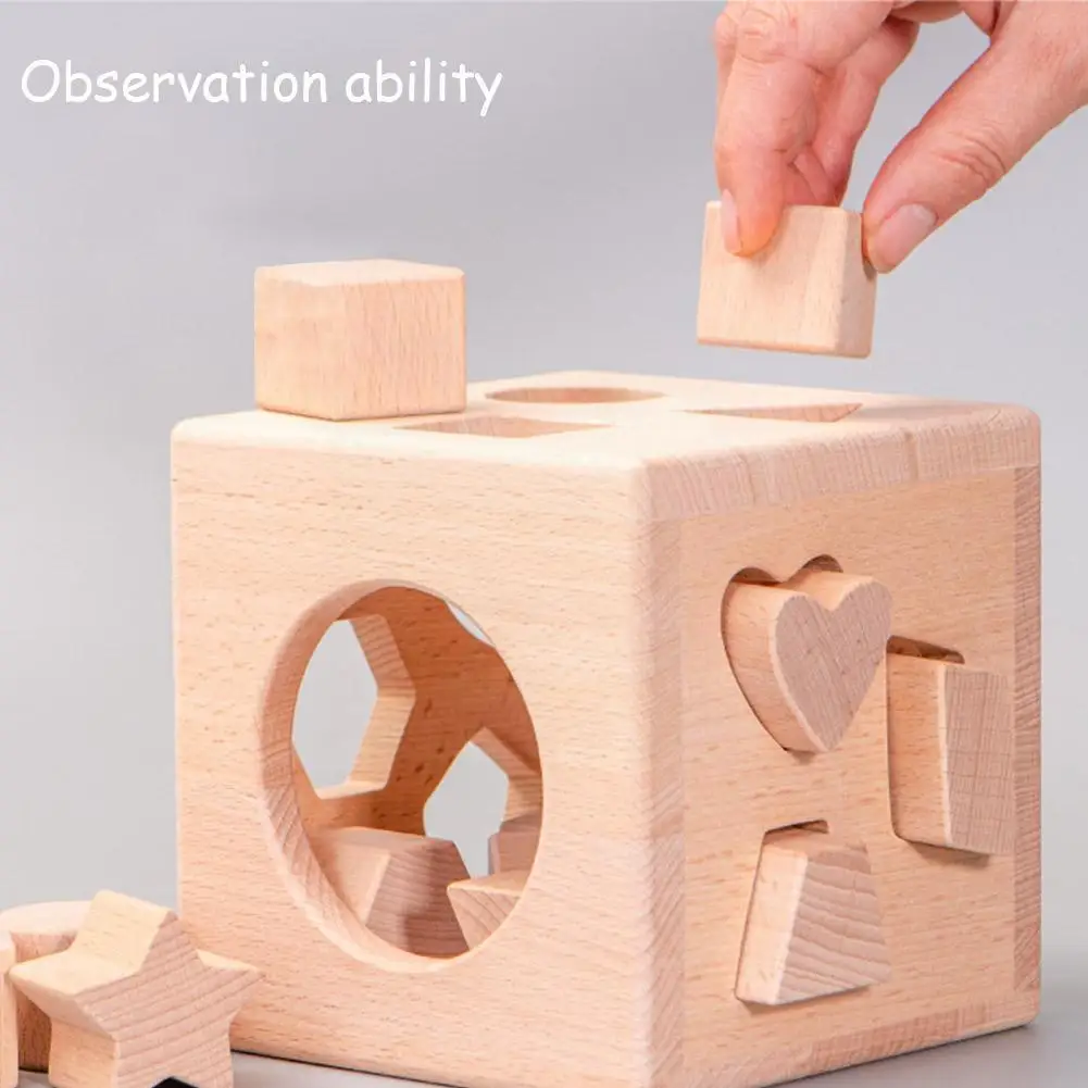 

Kids Baby Educational Toy Funny Wooden Shape Sorter Toddler Game Cube Toys Matching Building Box Gifts Block Stacking Unpai Y3l4
