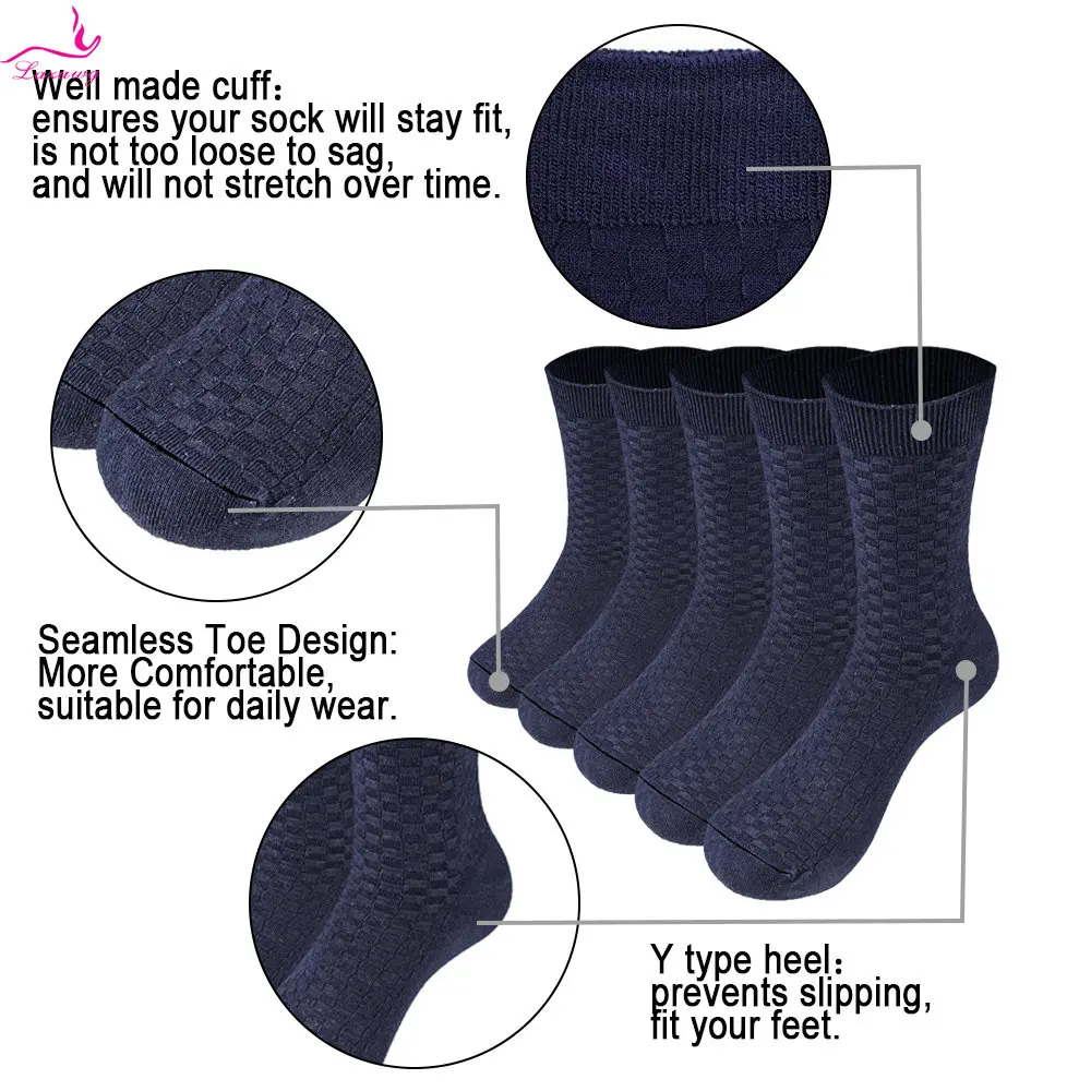 LAZAWG Men's Cotton Socks 5pairs Business Socks Male Casual Crew Neck Sock Breathable Sweat-absorbing Solid Color Dailywear