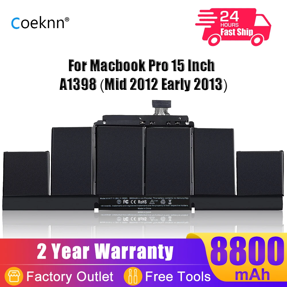 Аккумулятор Coeknn A1417 для ноутбука Apple Macbook Pro 15 дюймов A1398 (Mid 2012 ранние 2013) Retina MC975LL/A