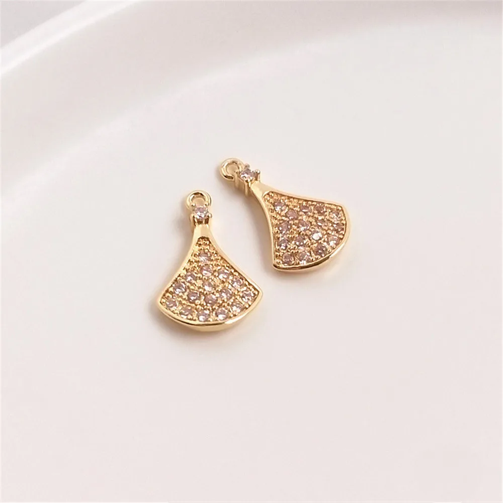 

14K Gold Filled Plated Micro set zircon small skirt fan pendant DIY jewelry clavicle necklace earrings pendant