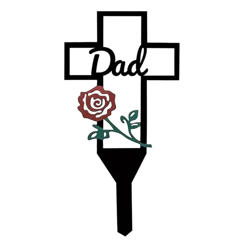 

Cross Stake For Garden Cemetery Memorial Sign With Red Rose Black Yard Ornament For Courtyards All Weather Landscape Decorations