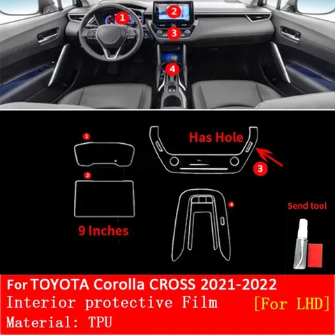 Для TOYOTA COROLLA CROSS 2019-2022 салон автомобиля, центральная консоль, прозрачная защитная пленка из ТПУ для салона автомобиля, защита от царапин
