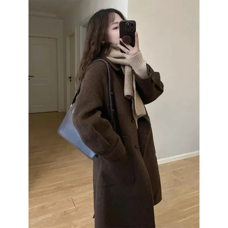 Женская шерстяная куртка средней длины Maillard кофейного цвета весенне-осенняя