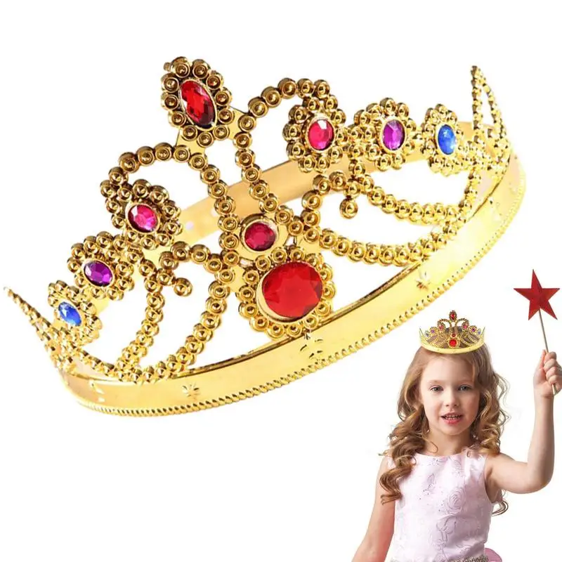 

Birthday Crown Hat Gold King Crown Inlaid Gemstones Kids Birthday Crowns With Exquisite Patterns For Golden Costume Props