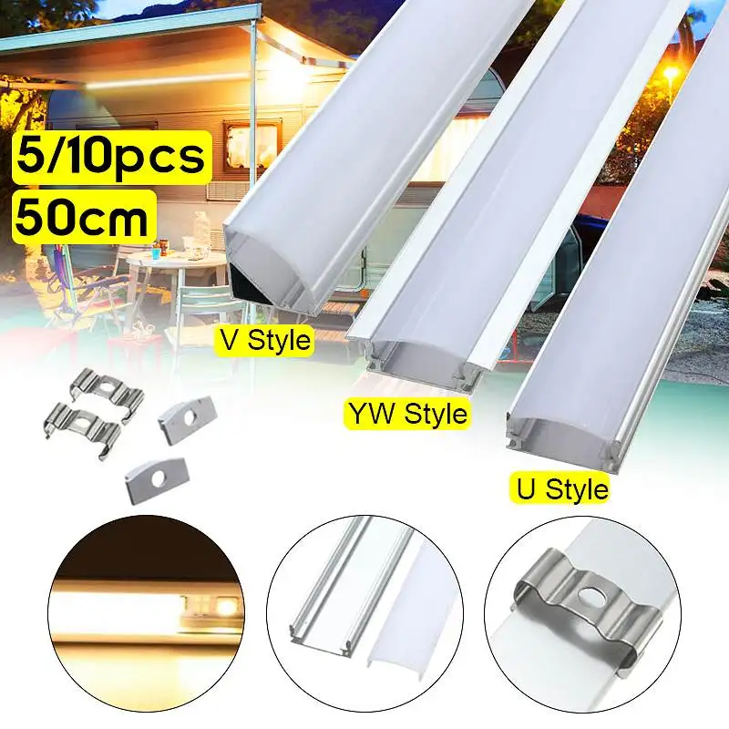 

Hot 10PCS 50cm U/V/YW Style Shaped LED Bar Lights Aluminum Channel Holder Milk Cover End Up For Cabinet Closet LED Strip Lights