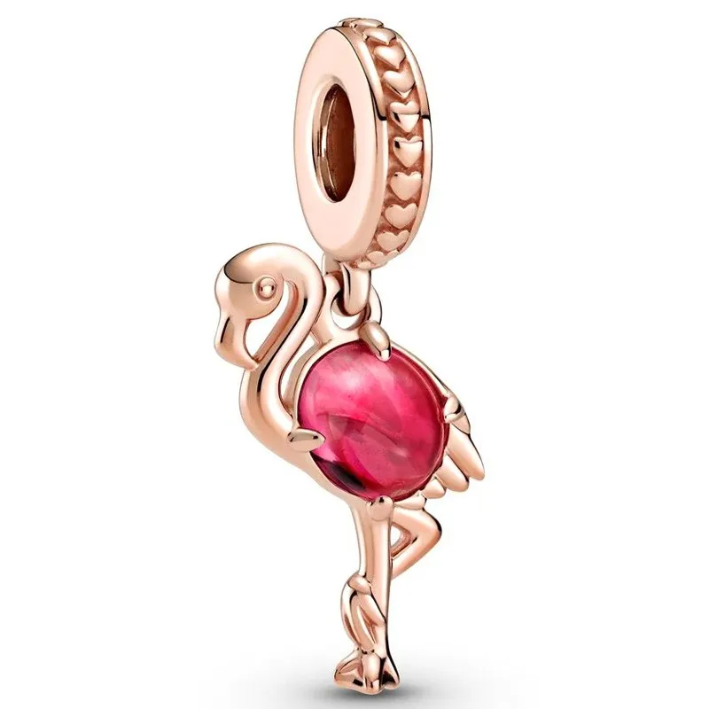 

Original Pink Murano Glass Flamingo Dangle Beads Charm Fit Pandora Women 925 Sterling Silver Europe Bracelet Bangle Diy Jewelry