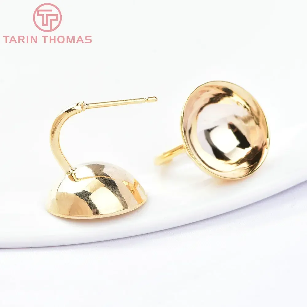 (6676) 6 шт. 15 мм 24-каратное золото цвет латунные полукруглые серьги-гвоздики Diy