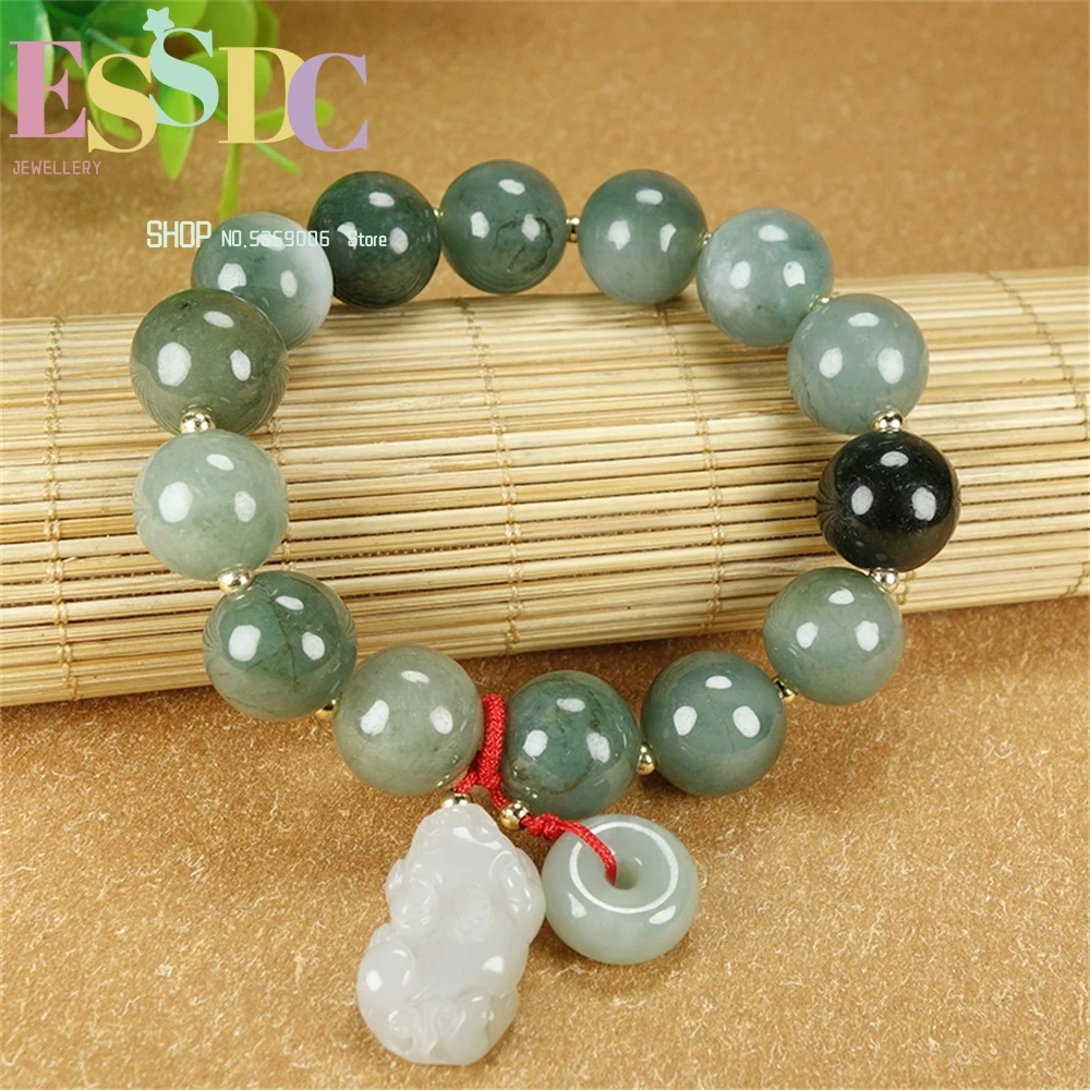 

Натуральные темно-изумрудные Зеленые Круглые бусины подвесные пиксиу безопасные застежки для мужчин и женщин Мужская национальная и игров...