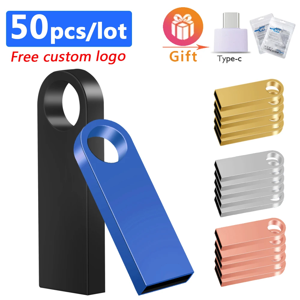 

50pcs/lot Free Custom LOGO Metal USB Flash Drive 4GB 8GB 2.0 High Speed Pen Drive 16GB 32GB 64GB 128GB Pendrive Metal Usb Sticks