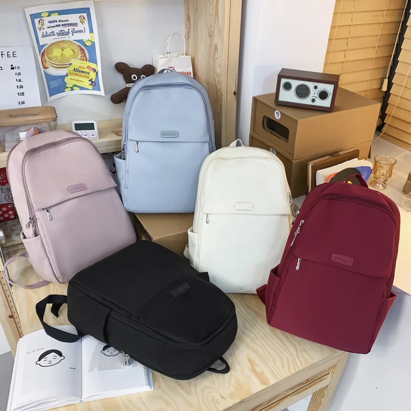 Nylon Women Laptop Backpack Shoulder Back Bags Fashion Bagpacks Preppy Style Solid Color Backpacks for Girls Bookbag Female Pack