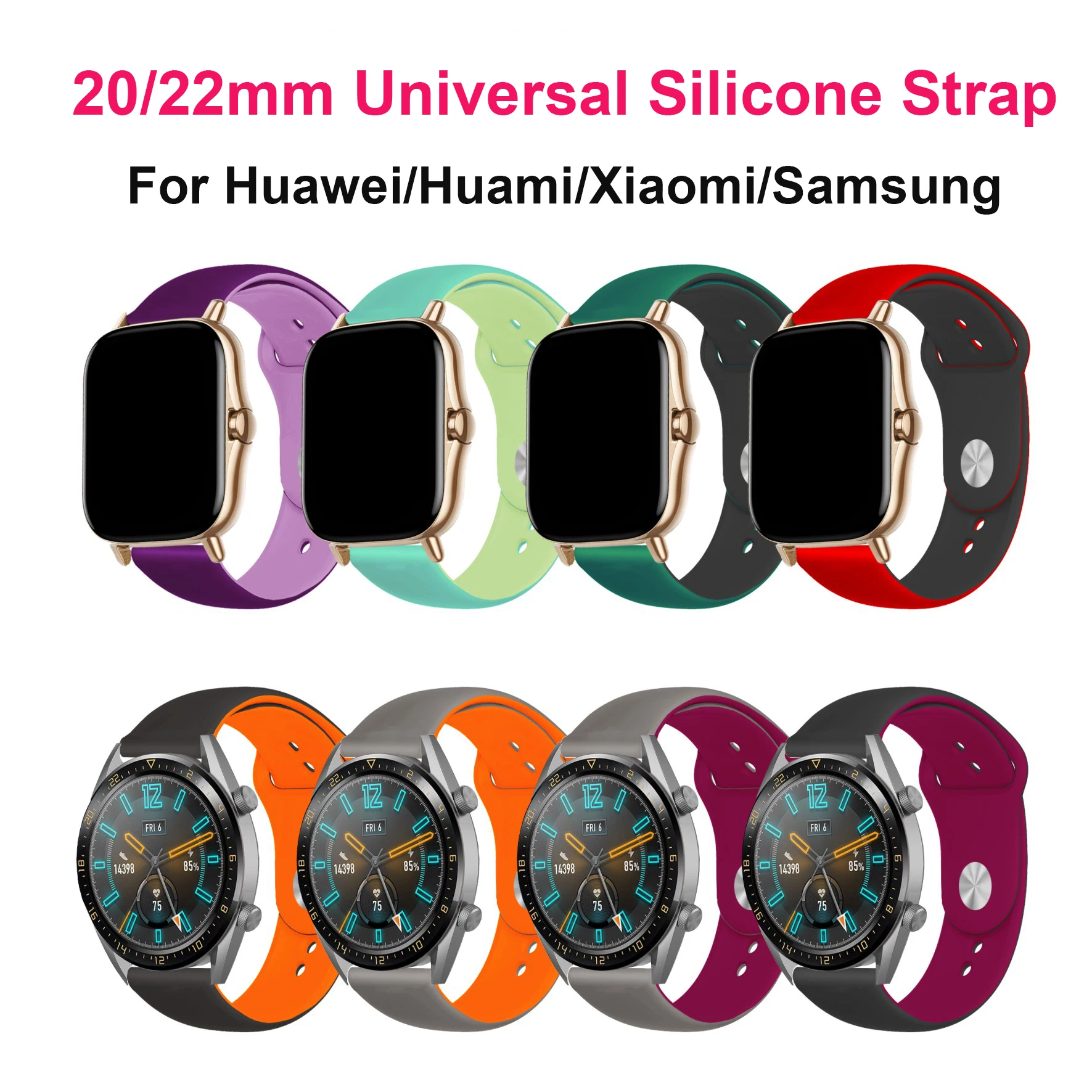 

Universal Silicone Watch Band Quick Release Replace Watch Strap 20mm 22mm Fit For Many Types Garmin Huawei Huami Samsung Watch