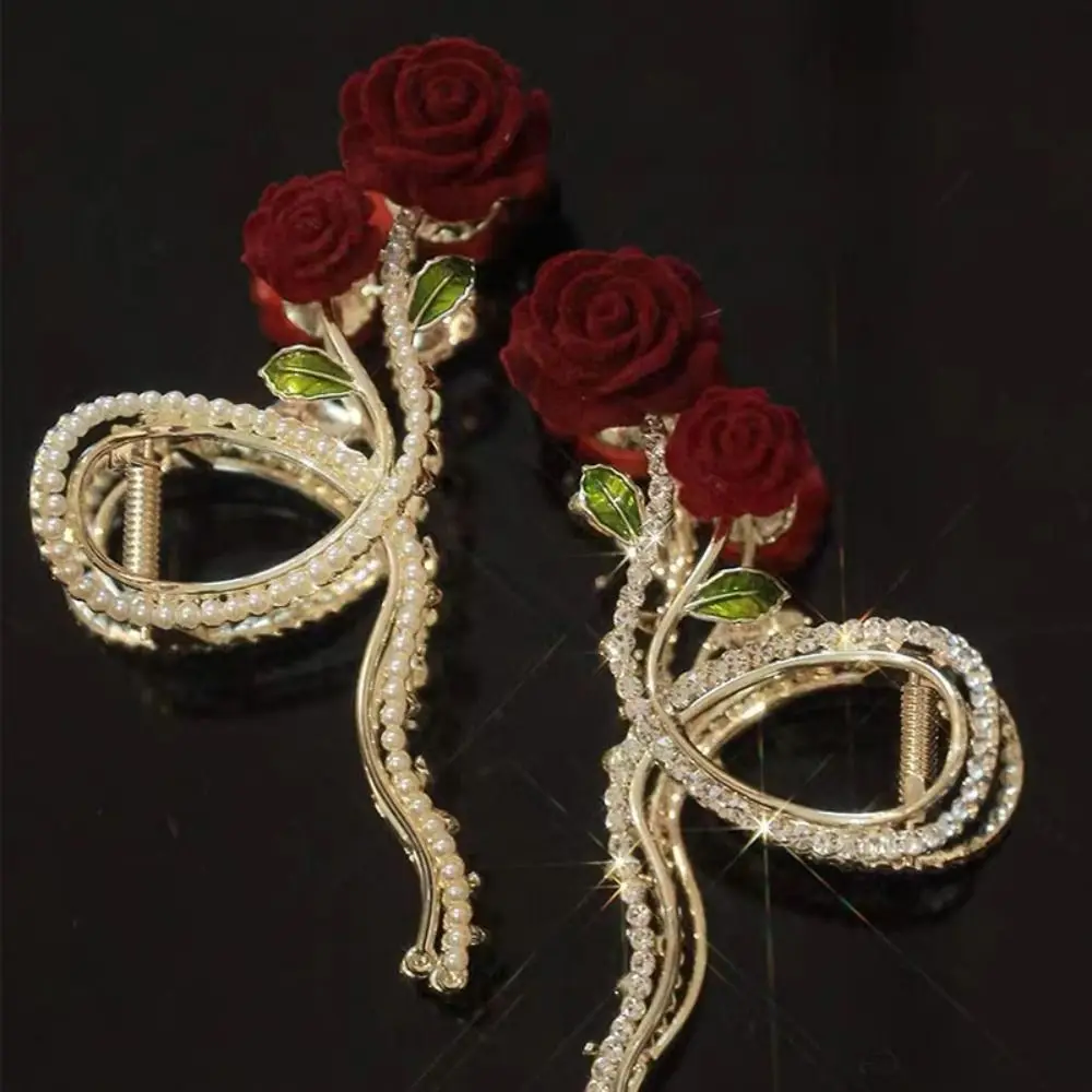 

Korean Rhinestone Elegant Women Hairpin Hair Accessories Shark Clip Rose Hair Claw