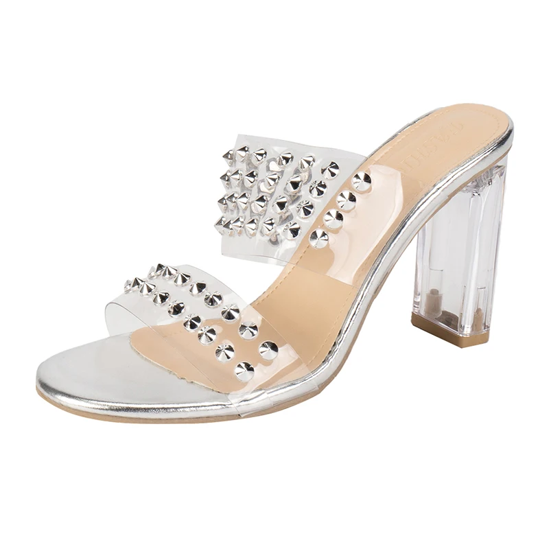 

Fashion Transparent Pvc Women's Slippers Sandals Woman Elegant Clear Heel Wedding Dress Shoes Ladies Super High Heels Flip Flops