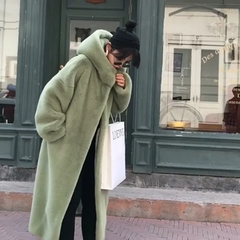 Winter Women's Faux Fur Coat Oversized Super Hot Coats Parkas Thickened Long Hooded Faux-fur Jacket Loose New