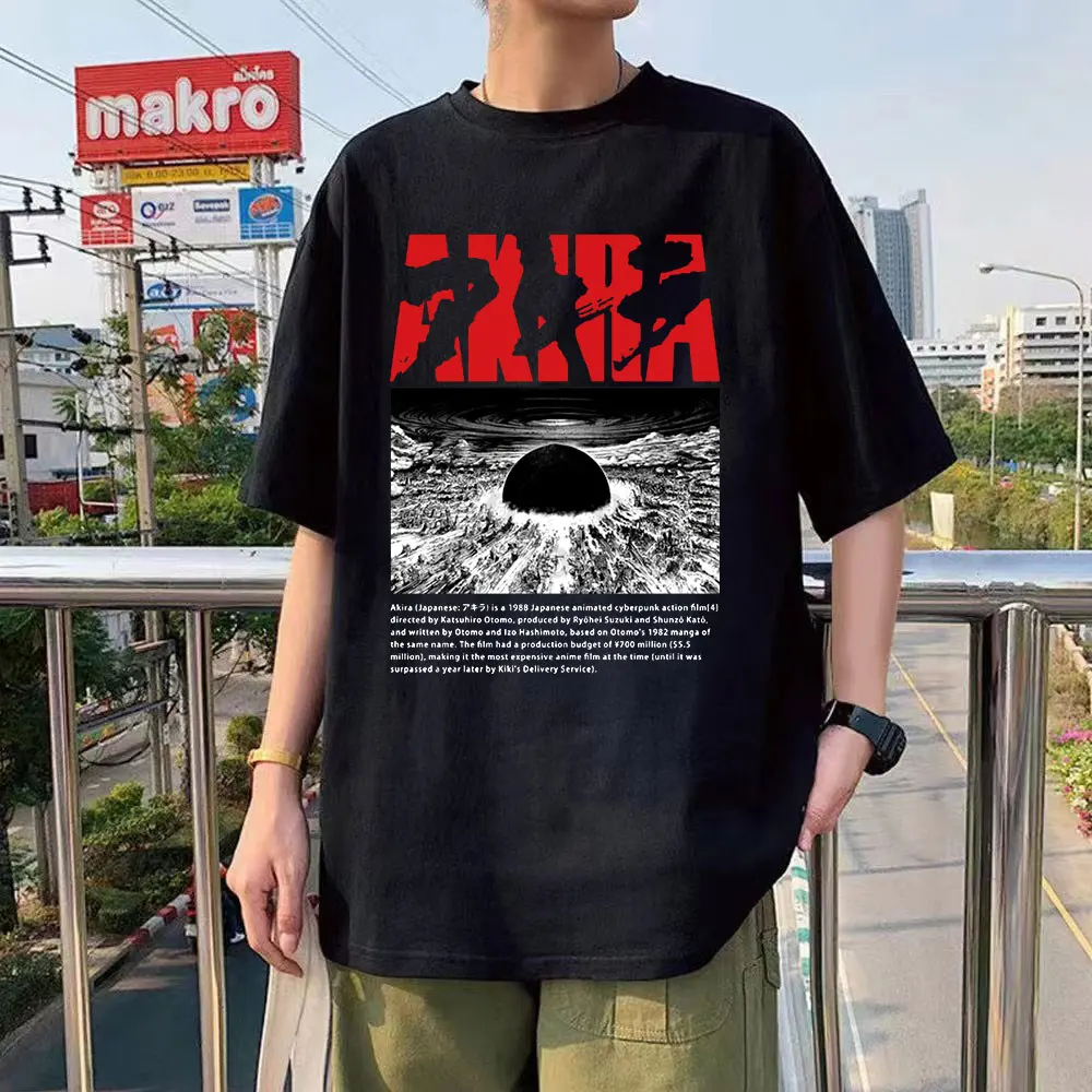 

Футболка мужская с принтом японского аниме-Акира 90-х, винтажная тенниска с круглым вырезом, модная повседневная майка с коротким рукавом