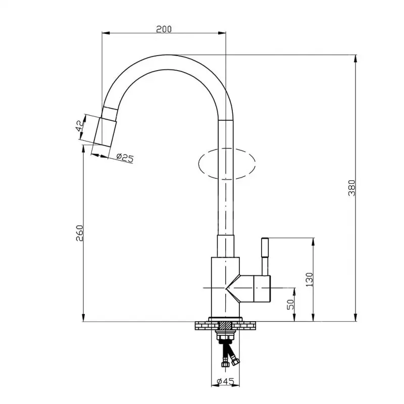 Смеситель для кухни LUCKY TAP боковой с гайкой гибкий излив зеленый KD-4023-07LG-45 d40 (без